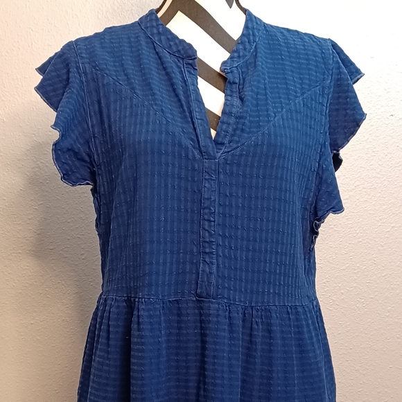 Anthropologie Amadi Blue Ruffle Tiered Linen Blend Modest Dress - Picture 3 of 14